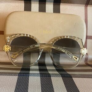 Chloe Made In Italy Oversized Scalloped Round Frames Gold Tinted Blue Lenses